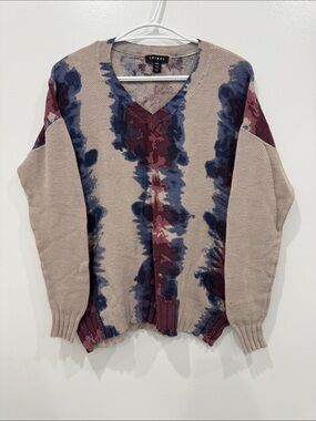 Tribal 100% Cotton Abstract Floral V-Neck Knit Sweater M